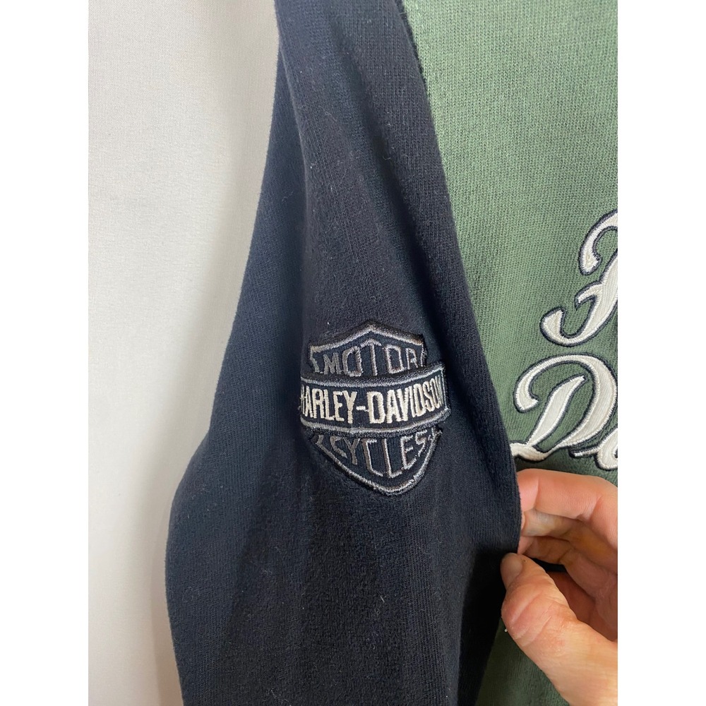 Harley Davidson Womens Green Black Embroidered Winged Logo Zip Up Hoodie Size M - Picture 6 of 7